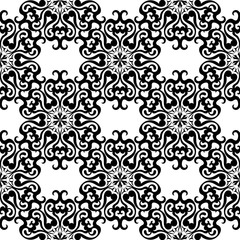 Seamless background with floral black and white monochrome decorative pattern