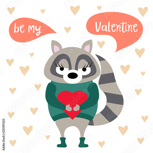 Valentine's day card with raccoon