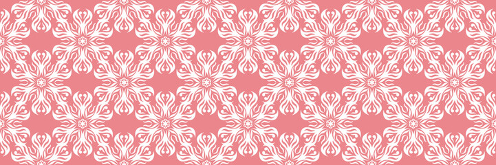 Floral seamless pattern. White design on long pink background