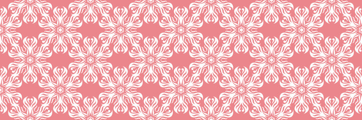Floral seamless pattern. White design on long pink background