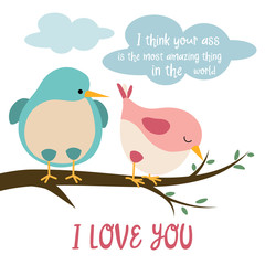 Funny card with birds in love