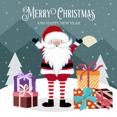  Christmas card with Santa and gift box