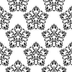 Floral black and white seamless pattern