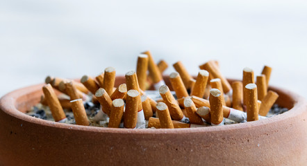 Cigarette butts and ashtrays