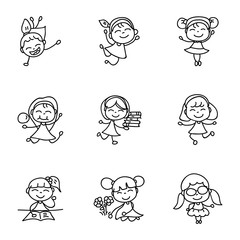 hand drawing cartoon happy kids vector illustration