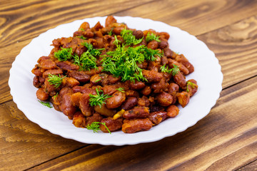 Traditional georgian kidney beans dish lobio on wooden table