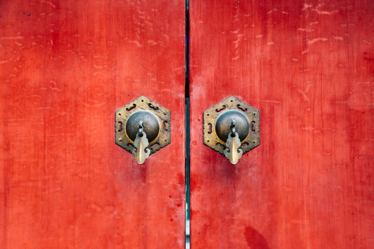 Chinese Old Red Door Texture Background