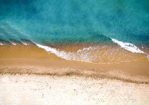 Aerial photo view of beach landscape and blue sea 