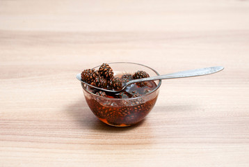 Pine cones jam in bowl