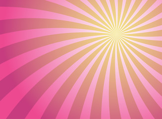 Sunlight spiral horizontal wide background. pink and yellow background. Vector illustration.