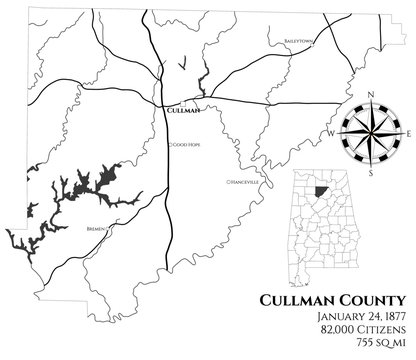 Large and detailed map of Cullman county in Alabama, USA