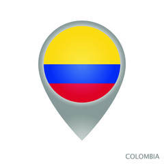 Fototapeta premium Map pointer with flag of Colombia. Colorful pointer icon for map. Vector Illustration.