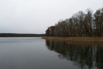 Shore of the lake on a rainy day, Kierskie Lake, Poznań, Poland