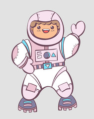 Cartoon astronaut character in space suit comic illustration