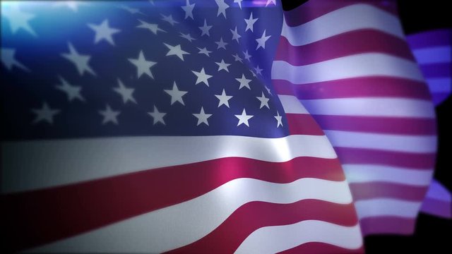 Wonderful 3d rendering of a large banner of the USA called as The Stars and Stripes which is fluttering in the black background in slow motion. The standard looks glorious and fine. 