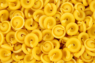 Dischi pasta shapes made from Durham wheat background