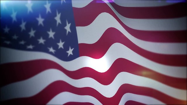 Exciting 3d rendering of a big banner of the USA called as The Stars and Stripes which is fluttering in the black background in slow motion. The flag looks powerful. 