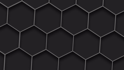 Black hexagons texture. Abstract geometric background