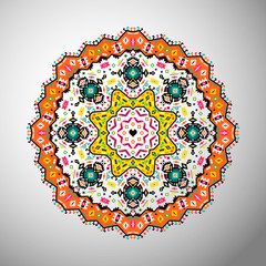 Ornamental round colorful geometric pattern in aztec style