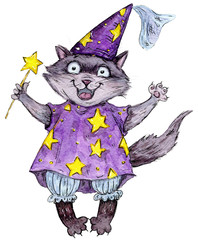 A wizard cat with a magic wand