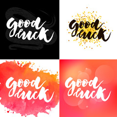 Hand sketched Good Luck T-shirt lettering typography. Drawn inspirational quotation, motivational quote. Fortune logotype, badge, poster, logo, tag. Banner on textured background. Vector illustration