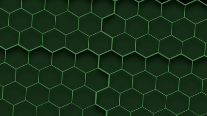 Green honeycomb texture. Abstract geometric backdrop. Hexagons background