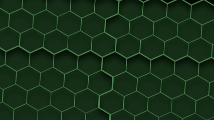 Green honeycomb texture. Abstract geometric backdrop. Hexagons background