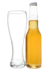 Beer bottle and glass cup for beer