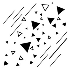 Black geometric shapes on the white background. Triangles texture