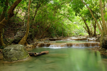 Erawan Waterfall in Kanchanaburi Province, Thailand Deep forest Waterfall
