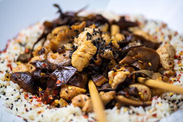Rice with chicken and mushrooms