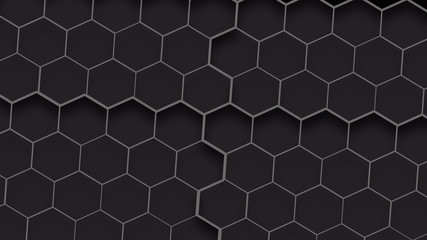 Fototapeta na wymiar Abstract black 3d hexagons texture. Geometric shapes background