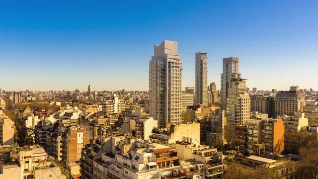 Time-lapse view on the skyline of the city on a sunny day in Buenos Aires, Argentina.