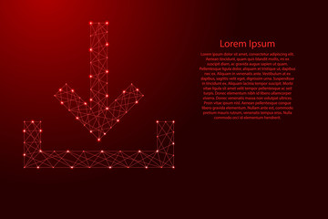 Download sign icon from futuristic polygonal red lines and glowing stars for banner, poster, greeting card. Vector illustration.