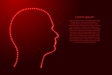 Head human silhouette abstract schematic from luminous red star space points on the contour for banner, poster, greeting card. Vector illustration.