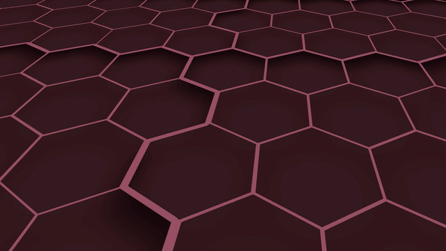 Red honeycomb background. Red hexagons texture. Geometric structure © Александр Ковалёв