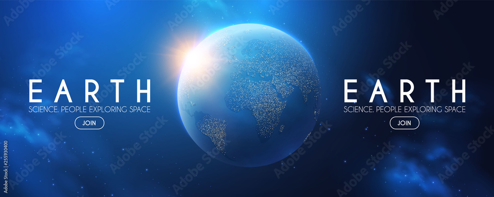 Wall mural eath planet in space with lights. realistic universe. cosmos background.