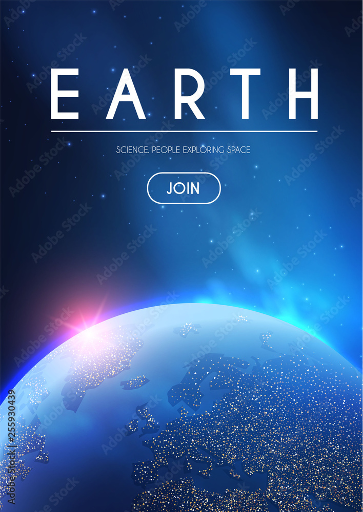 Canvas Prints eath planet in space with lights. realistic universe. cosmos background.