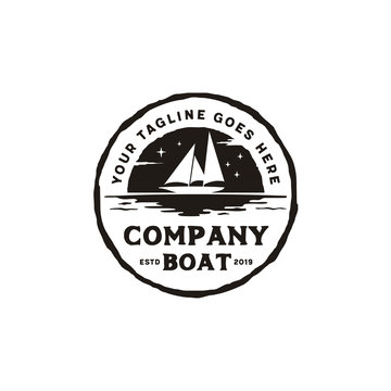 Sailing Boat Ship Silhouette Vintage Retro Rustic Emblem Logo Design