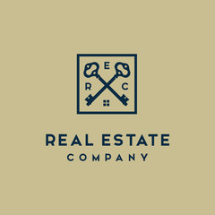 Simple Luxury Crossed skeleton key with window roof for House Real Estate Home Apartment business logo design