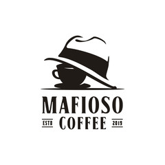 Fototapeta Coffee Cup Mafia Mafioso Hat Crime logo design obraz