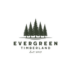 Rustic Retro Vintage pine evergreen fir hemlock spruce conifer cedar coniferous cypress larch pinus trees silhouette logo design