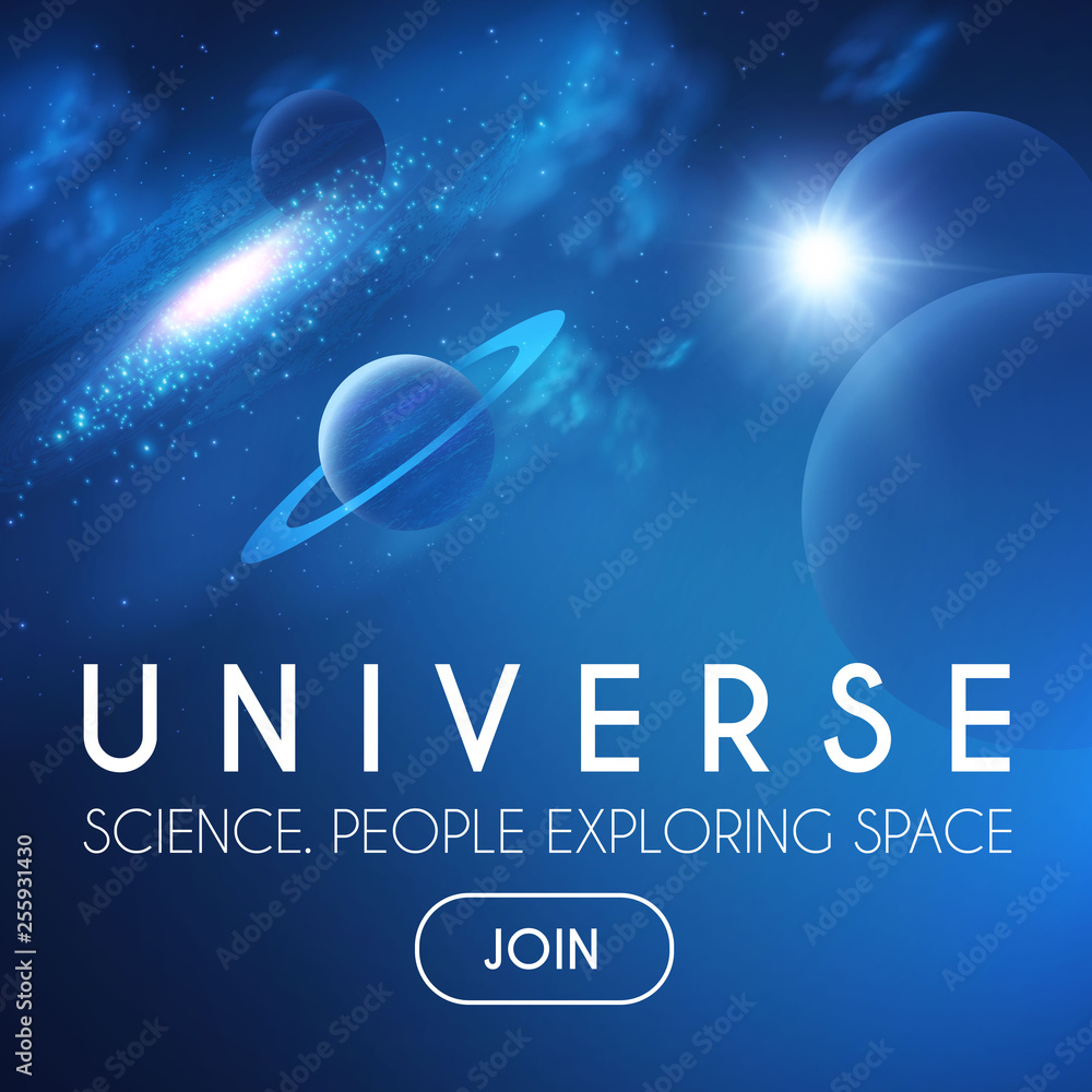 Wall mural planets in universe with star, nebula and galaxy lights. 3d realistic space. cosmos design.