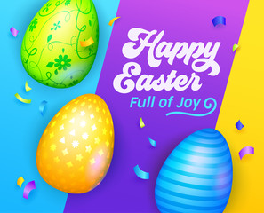 Happy Easter Banner with Colorful Eggs