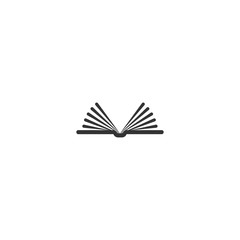 Black widely opened book with pages like wings. Isolated on white. Flat line reading icon.