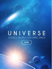 Planets in Universe with Star, Nebula and Galaxy Lights. 3D REalistic Space. Cosmos Design. © feaspb