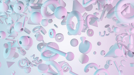 Abstract background made of white geometric figures with pink and blue light.