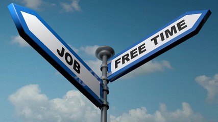 Fototapeta premium Job - Free time arrow street signs - 3D rendering illustration