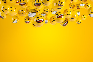 Falling emoji characters on the yellow background.