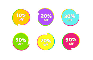 Tag price label sale 10,20%,30%,50%,70%,90% off Bright green round banner sticker Design element for advertising discount sale special offer banner Modern tag theme business marketing promotion Vector